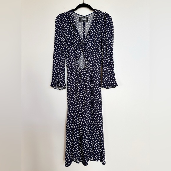 Reformation Heidi Dress in Navy Blue Daisy Print Size 2 - Picture 3 of 13